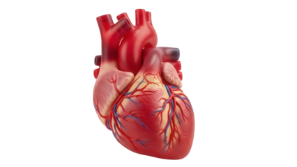 Realistic human heart isolated PNG, detailed anatomical model with arteries and veins for medical education and healthcare visuals