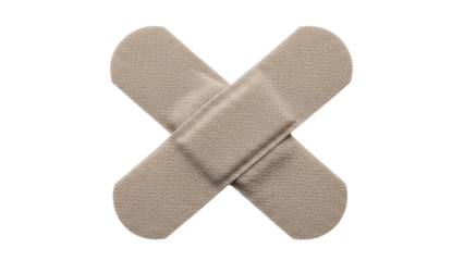 Crossed adhesive bandages PNG isolated on transparent background, medical plasters for wound care and first aid treatment