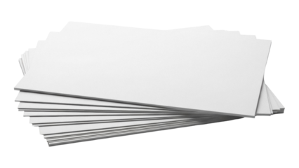 Stack of blank white paper sheets PNG isolated on transparent background, stationery mockup for office and creative projects