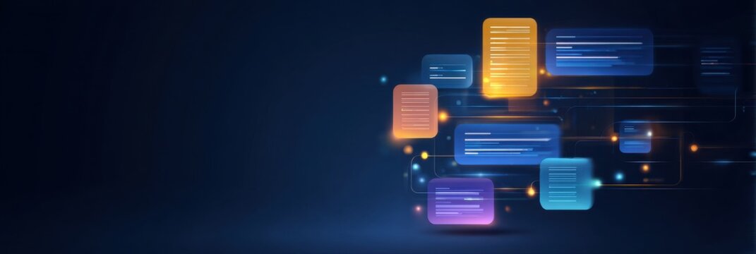 Corporate workflow showing datum moving in a remote chain assisting approval validation and planning for a finalized contract solution