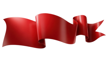 Elegant red ribbon banner PNG isolated on transparent background, festive decoration element for graphic design and celebration themes