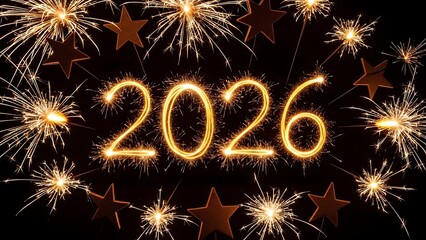 Celebrating new year 2026 with fireworks and stars