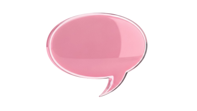 Pink speech bubble PNG isolated on transparent background, glossy talk balloon for social media and communication design - Powered by Adobe