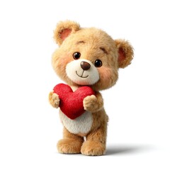 Obraz premium A cuddly teddy bear holding a red heart, expressing love and affection on a white background.