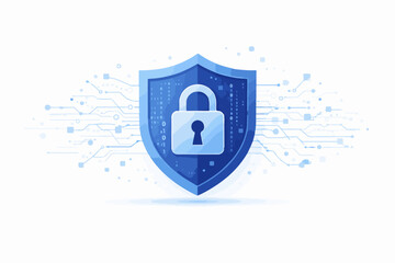 Cyber Security Protection and Data Encryption concept with lock icon and shield 