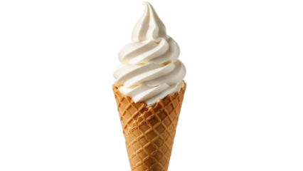 Vanilla soft serve ice cream cone PNG isolated on transparent background, sweet dessert for summer treat and food design