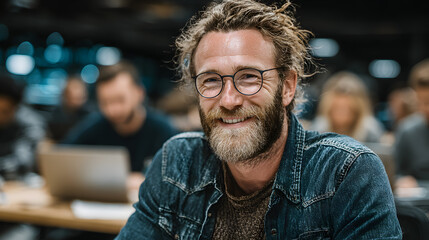 Photo of startup company team meeting with various professionals discussing project roadmap and business program office background setting