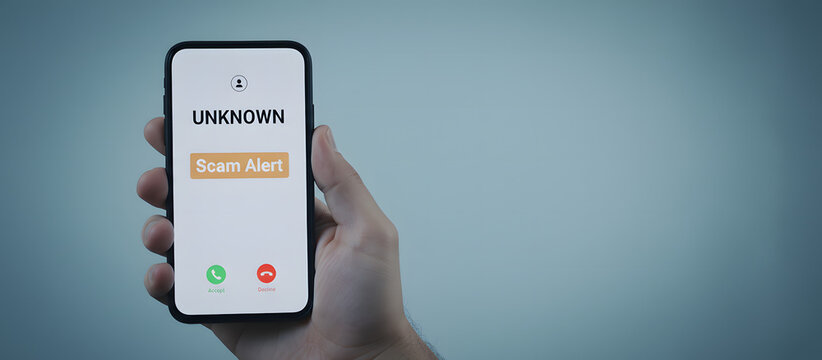 Hand holding smartphone displaying unknown caller with exam alert  