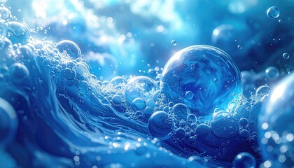 Blue sphere amid foamy water surge