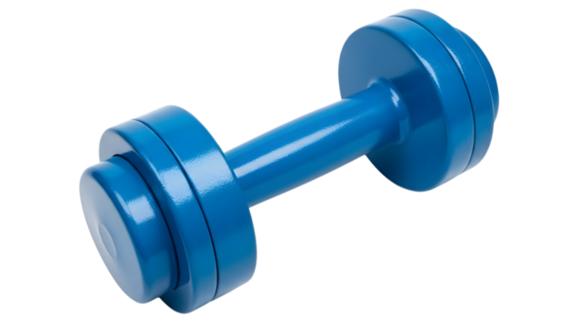Blue dumbbell lying horizontally isolated on a transparent background exercise fitness weight - Powered by Adobe