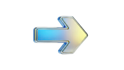 3D Chrome and Glass Arrow Icon Pointing Right on transparent background