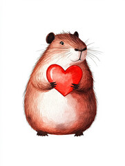 Cute Watercolor Illustration of a Loving Animal Holding a Heart