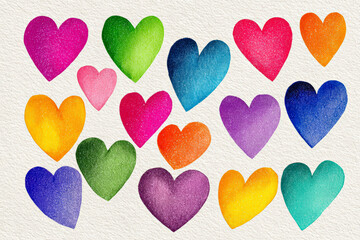 Colorful Heart Illustrations on Textured Background