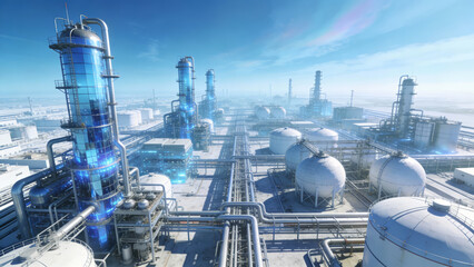 Modern Industrial Refinery Plant with Pipes and Tanks