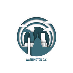 Washington D.C. USA paper cut, cityscape crafted vector illustration. Origami, layered art of city with skyline, buildings, landscape shape for sticker, badge, web, print