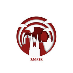 Zagreb, Croatia paper cut, cityscape crafted vector illustration. Origami, layered art of city with skyline, buildings, landscape shape for sticker, badge, web, print