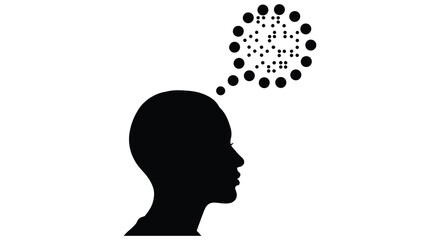 A striking black silhouette of a human head with a scattering of dots emerging from it silhouette © ArtBySalea07