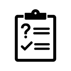 Clipboard with question mark and checkmark on paper