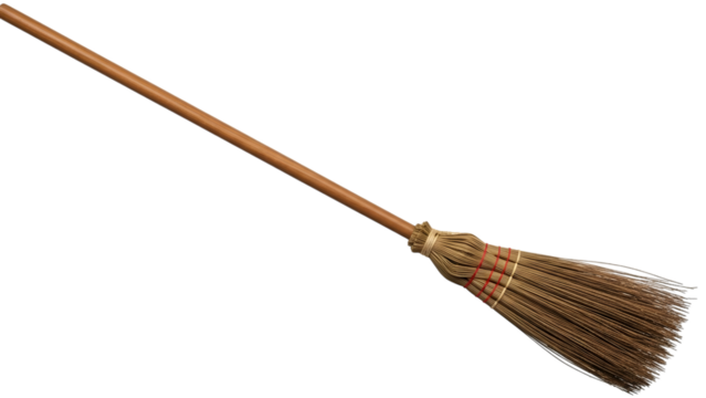 Broom with brown handle and bristles isolated on a transparent background brown broom cleaning tool sweep - Powered by Adobe