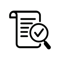 document with magnifying glass and check mark