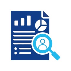 Document with magnifying glass and person icon for search and analysis