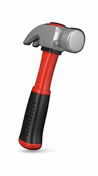 Red And Black Hammer Tool Isolated White Background For Construction