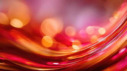 Abstract close-up of colorful pink, orange and gold bokeh lights with curved glassy streaks. Concept Abstract Bokeh, Colorful Lights, Pink-Orange-Gold Hues, Glassy Curved Streaks
