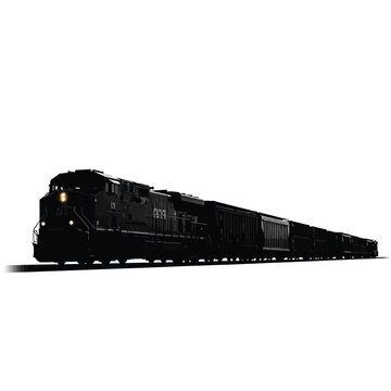 Silhouette of a freight train on a transparent background