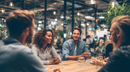 photo of modern startup team meeting with diverse people shaping project plans and business program inside office background setting