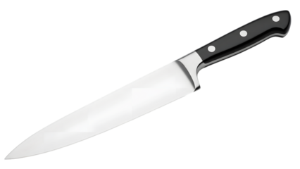 Chef knife with black handle and silver blade isolated on a transparent background kitchen knife cooking utensil