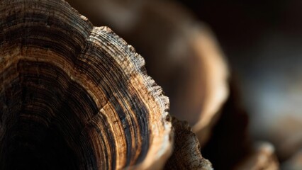 Close-up of a cut tree log showing its concentric growth rings and textured wood. Concept Tree Ring Close-Up, Wood Texture, Growth Ring Detail, Natural Grain Pattern, Close-Up Wood