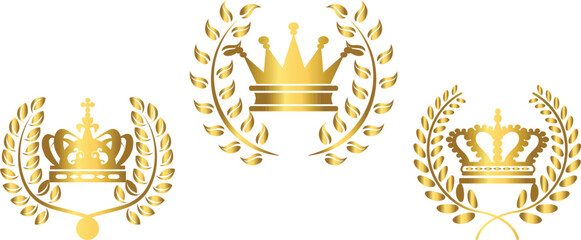 Retro designSet of ranking icon with wreaths and crown. Vector illustration of hand drawn wreaths © MSTAMERA