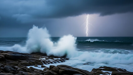 waves crashing on rocks
