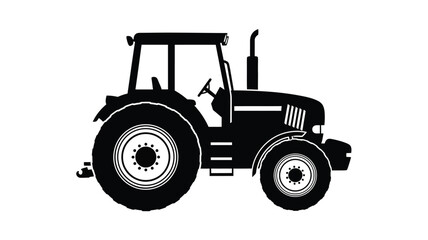 Obraz premium Black and white illustration of a vintage farm tractor silhouette