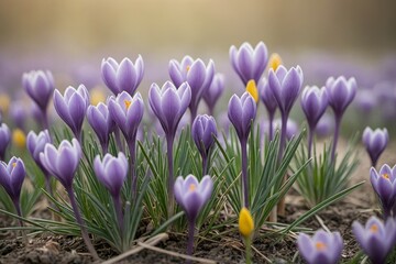 Detailaufnahme von violetten Crocusbl&uuml;ten im Sonnenlicht