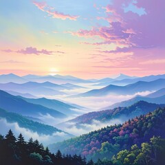 Obraz premium Layered mountains in pastel sunrise