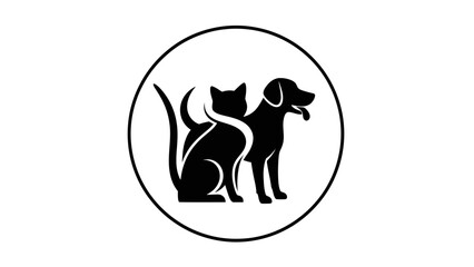 Minimalist logo featuring a cat and dog silhouette representing pet care services