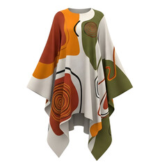 Abstract Geometric Pattern Poncho Featuring Organic Shapes in Earth Tones