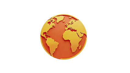 3D Stylized 3D Globe with Orange and Yellow Colors on transparent background