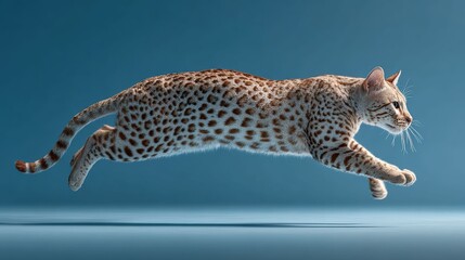 Fototapeta premium A cat in full stride midair is frozen in motion, displaying speed and precise timing. The shot captures the essence of motion photography and animal dynamics.