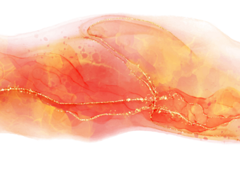 Fiery Abstract Watercolor with Gold Streaks in Red-Orange-Yellow Flow