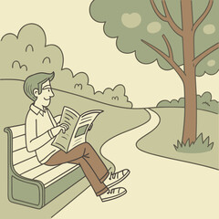Man sitting on bench reading newspaper in park during daytime  
