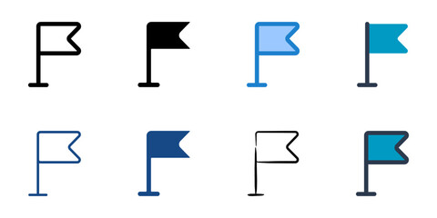 Flag icons set multiple style collection. Editable stroke 
