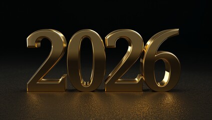 Ultra Realistic 3D New Year 2026 Gold Typography Render