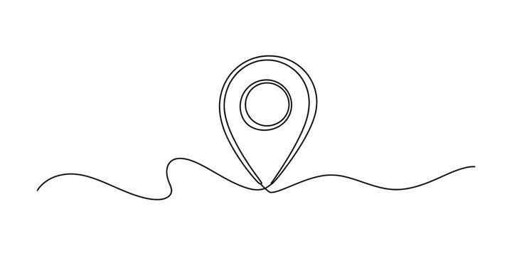 Minimalist line art of a location pin on a winding path Vector, illustration
