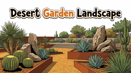 Desert garden designed with cacti, succulents, gravel, and drought-resistant plants, combining minimalism, sustainability, and striking natural textures © Evan