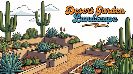 Desert garden designed with cacti, succulents, gravel, and drought-resistant plants, combining minimalism, sustainability, and striking natural textures © Evan