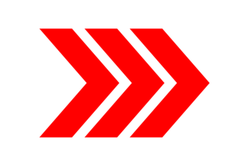 Three parallel red chevron arrows pointing right, isolated on transparent background