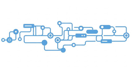An abstract illustration of a complex technological system with various interconnected components and pathways