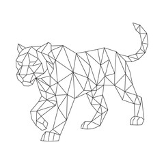 Polygonal line art of tiger walking vector